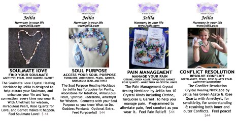 New - 4 New Crystal Healing Necklaces by Jelila
